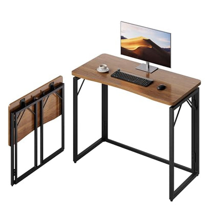 31.5" Brown Folding Desk, No Assembly, Wooden Top, Small Size