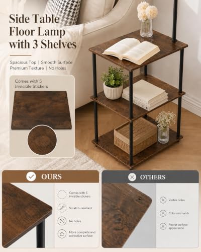 GERGO Floor Lamp with Table, Side Table for Living Room, 3 CCT 9W LED Bulb