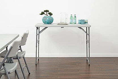 Office Star Resin Multipurpose Rectangle Table, 4-Feet Long, Height Adjustable, Center Folding Table, Light Gray