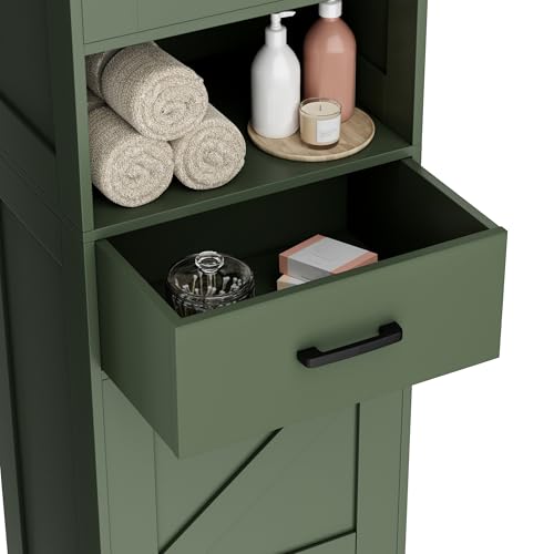67" H Tall Bathroom Storage Cabinet with Barn Doors and Drawer