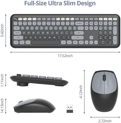 surmen Cute Keyboard and Mouse Wireless, Full-Size Retro Typewriter Wireless Silent Colorful Keyboard Low-Noise 2.4GHz for Home and Office (6-Gradient Dark)