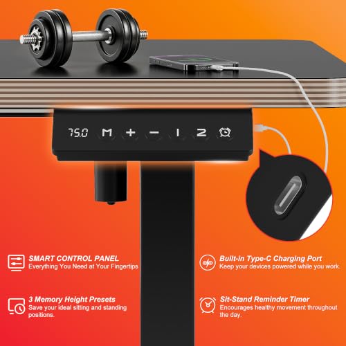 48 Inch Standing Desk with Wheels, USB-C Port, Cable Management