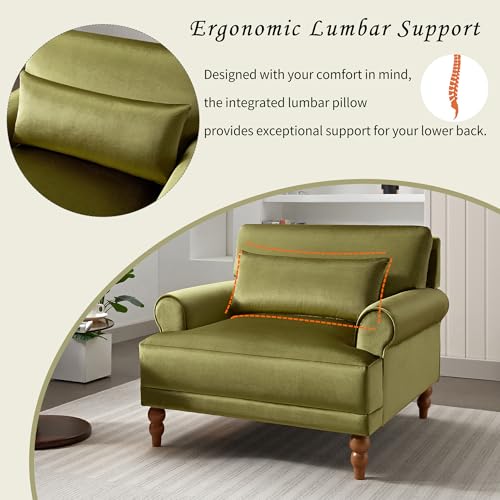 Oversized Velvet Accent Arm Chair with Roman Column Legs, Green
