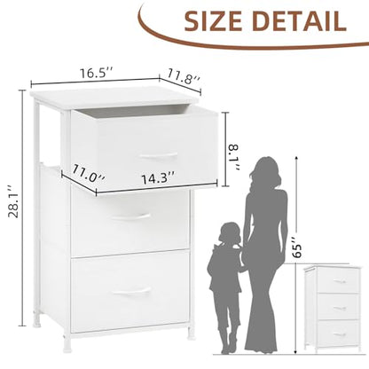 Small Dresser for Bedroom, 3 Drawer Storage Cabinet, White
