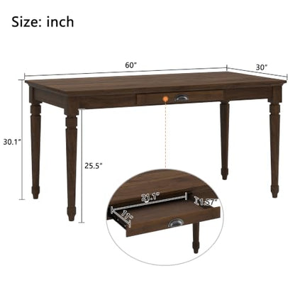 60" Rustic Farmhouse Wood Writing Desk with Storage Drawer