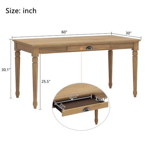 60" Rustic Farmhouse Writing Desk with Storage Drawer, Seadrift
