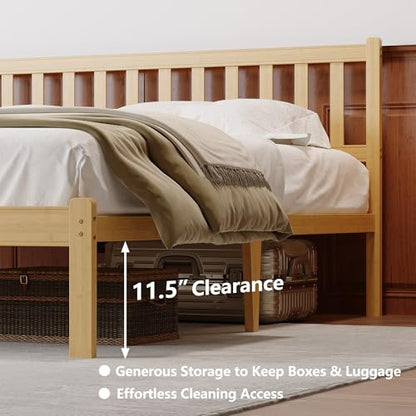 14 Inch Bamboo Wood Full Platform Bed Frame with Headboard