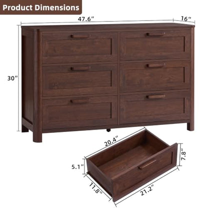 Farmhouse 6 Drawer Dresser for Bedroom, Walnut