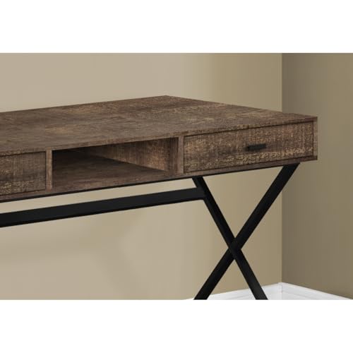 Hassyee Multi-use Rustic Computer Desk with X-Design Metal Base, Small Study Workstation with 2 Large Storage Drawers and 1 Open Concept Shelf, Easy Maintainable