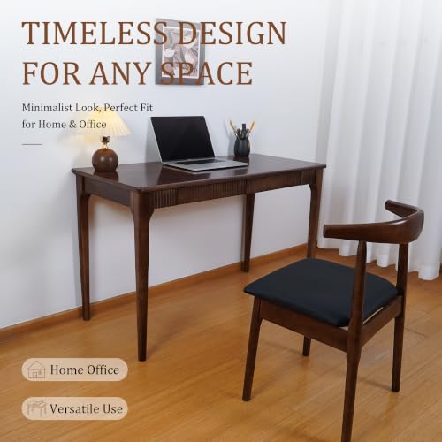 Solid Wood Desk with Drawers, 47inch Walnut Computer Desk