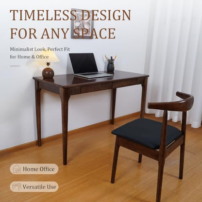 Solid Wood Desk with Drawers, 47inch Walnut Computer Desk