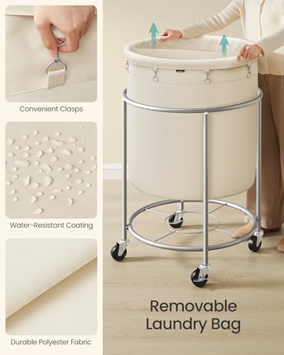 Laundry Basket with Wheels, 63.5 Gal., Steel Frame, Removable Bag