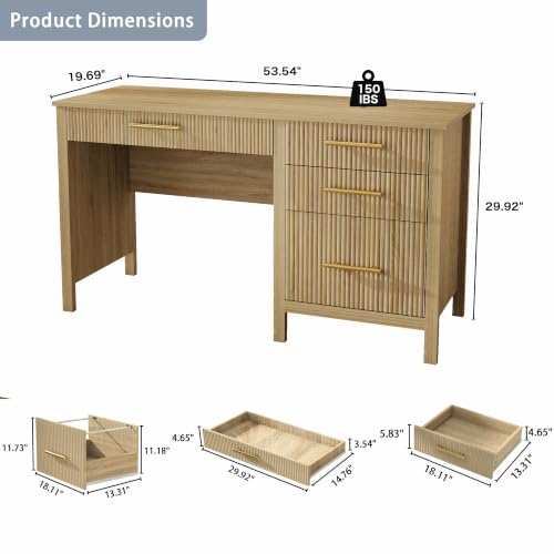 Fluted Executive Desk with Drawers: 54" Oak Home Office Desks