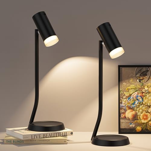 PESUTEN Cordless Table Lamps, Battery Operated Portable Table Light with Magnetic Adjustable Angle Head, 5000mAh Rechargeable Lamp with CCT Dimming for Patio Party Restaurant Dining Home 2 Packs