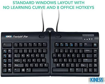 KINESIS Freestyle2 Blue Wireless Ergonomic Keyboard for PC (9" Separation), Dark Gray