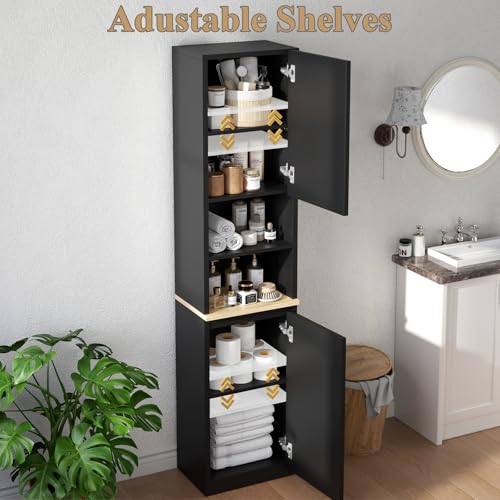 67" Tall Bathroom Storage Cabinet with 2 Doors, Black