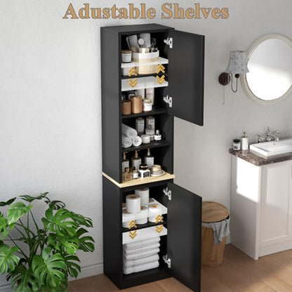 67" Tall Bathroom Storage Cabinet with 2 Doors, Black