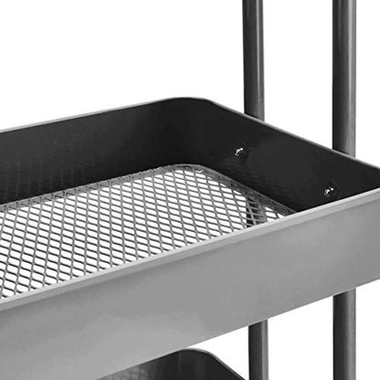 3-Tier Rolling Utility or Kitchen Cart, Lockable Wheels, Multifunctional Storage, Mobile Shelving Unit, Metal Storage Organizer, Charcoal