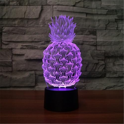 Pineapple 3D Illusion Night Light Touch Table Desk Lamp with Remote Control 16 Colors Optical USB LED for Kids Gift Room Decoration