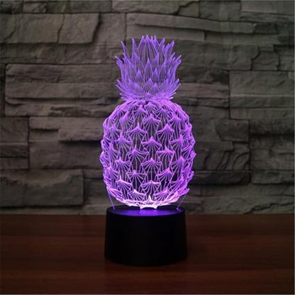 Pineapple 3D Illusion Night Light Touch Table Desk Lamp with Remote Control 16 Colors Optical USB LED for Kids Gift Room Decoration