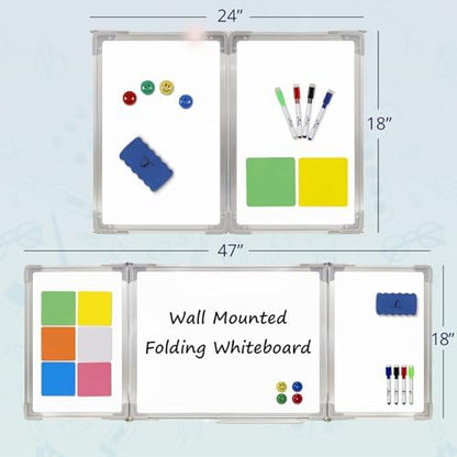 Whiteboard Set, 47x18 in White Board Dry Erase for Wall with Magnetic Notes