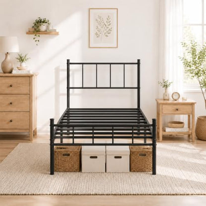 Twin Bed Frame with Headboard,Steel Slat Support,Easy Assembly