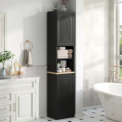 67" Tall Bathroom Storage Cabinet with 2 Doors, Black