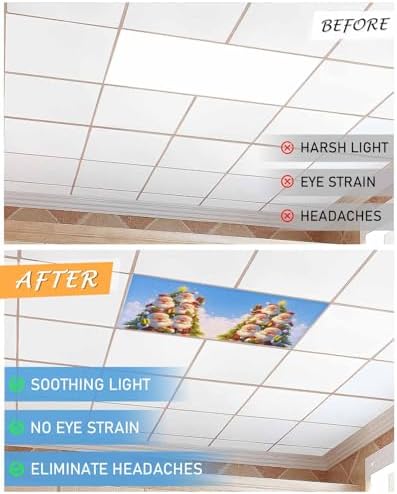 Christmas Magnetic Fluorescent Light Covers for Ceiling Lights 2 x 4 Feet,Santa Claus Christmas Tree Snowflakes Blue Office Classroom Kitchen Drop Ceiling Light Covers Filters Shade Panel 2 Packs
