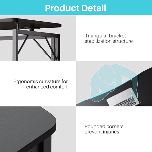 31.5" Black Folding Desk, No Assembly, Wooden Top, Small Size