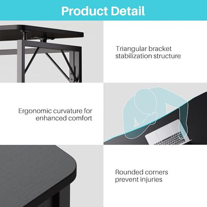 31.5" Black Folding Desk, No Assembly, Wooden Top, Small Size
