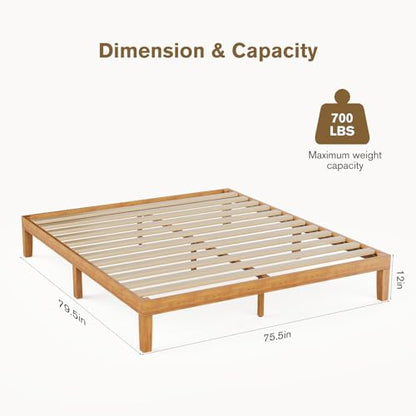12 Inch King Bed Frame, 3.5" Thick Pine Frame, 700 lbs Capacity