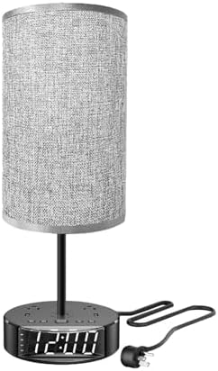 Touch Control Nightstand Light Bedside Table Lamp with USB C Charging Ports Alarm Clock 3 Way Dimmable Lamp for Bedroom Living Room Home（Gray） Thanksgiving Gifts
