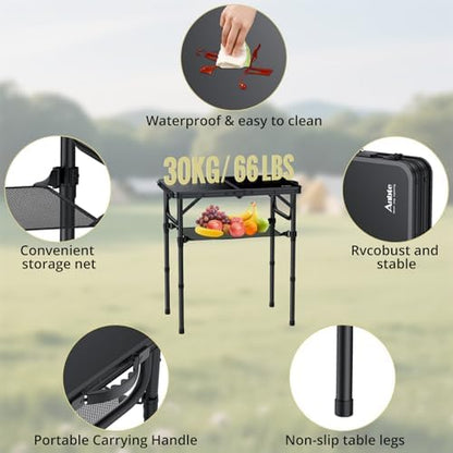 Anbte 2ft Folding Camping Table, 3 Adjustable Heights Small Folding Table