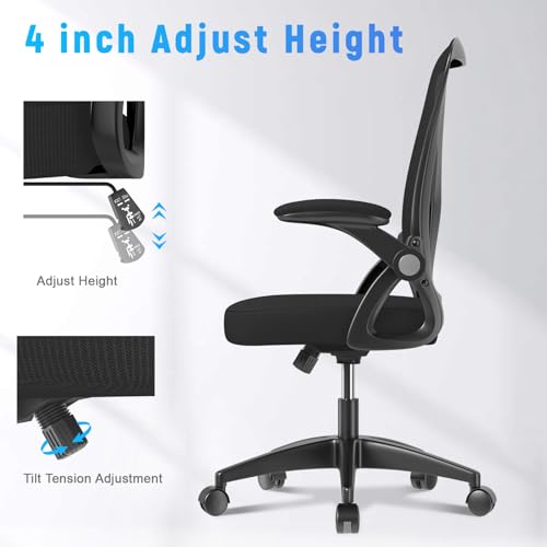 Home Office Desk Chair Mid Back with Adjustable Height Dark Black
