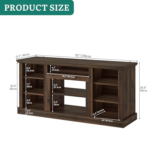Farmhouse TV Stand with Adjustable Shelves & Open Storage, Walnut
