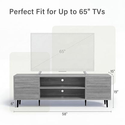 58 Inch Mid-Century Modern TV Stand with Storage, Gray