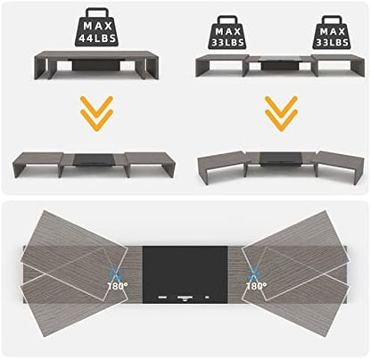 WESTREE Triple Dual Monitor Stand Riser, 56" Extra Long Monitor Stand for 1~2~3 Monitors, Monitor Stand with Length and Angle Adjustable, 3 Shelf Desktop Organizer Riser for Monitor Computer Laptop