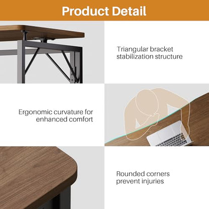 31.5" Brown Folding Desk, No Assembly, Wooden Top, Small Size
