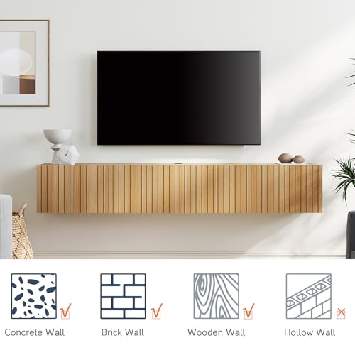70" Modern Fluted Floating TV Stand, Oak