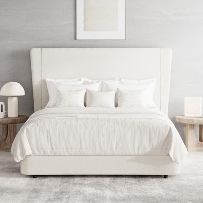 Boucle Queen Bed Frame, 51.2" Wingback Headboard, Beige