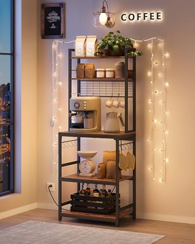 Bakers Rack with Power Outlet, 23.6 Inches Microwave Stand