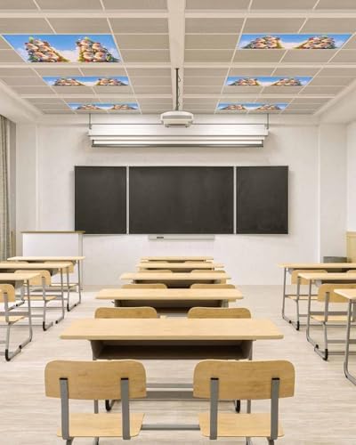 Christmas Magnetic Fluorescent Light Covers for Ceiling Lights 2 x 4 Feet,Santa Claus Christmas Tree Snowflakes Blue Office Classroom Kitchen Drop Ceiling Light Covers Filters Shade Panel 4 Packs