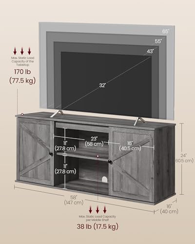 Farmhouse TV Stand for 65'' TV, Media Console, Sliding Barn Doors
