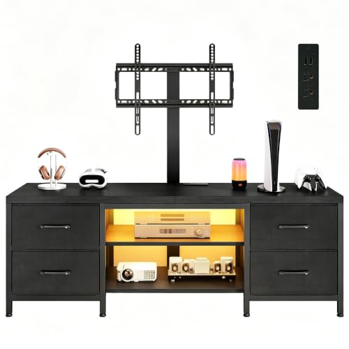 TV Stand with Mount for 75 Inch TV, w/LED & Outlets, 59'' Black