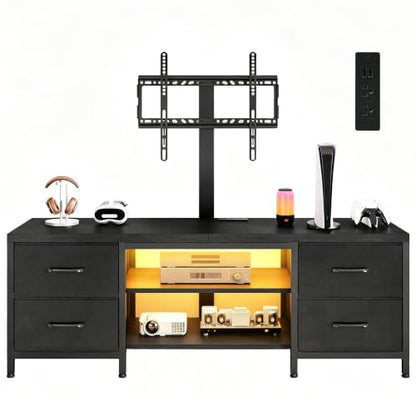 TV Stand with Mount for 75 Inch TV, w/LED & Outlets, 59'' Black