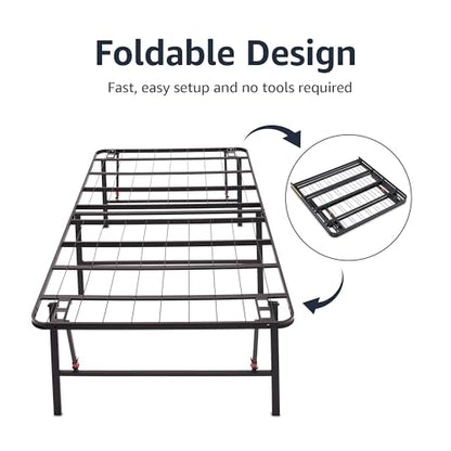 Bed Frame with Storage, Foldable Metal Platform, Sturdy Steel, No Box Spring Needed, 18 inches High, Tool-Free Setup, Full Size, Black
