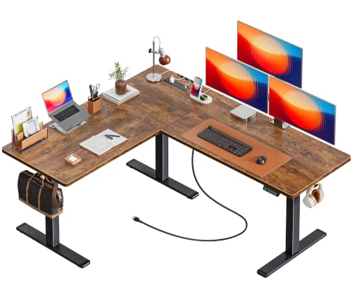 63 x 55 Inch L Shaped Standing Desk with Power Outlets