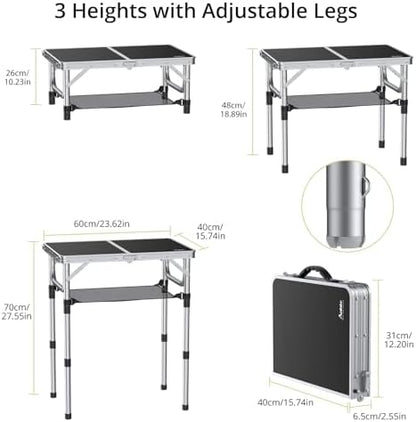 Anbte Folding Camping Table, 24"X 16" Adjustable Height Small Folding Table