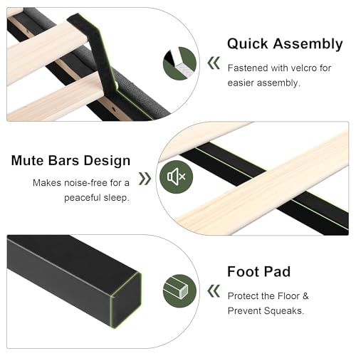 Queen Platform Bed Frame, Fabric Upholstered Queen Bed Frame, Solid Wood Slats & Heavy Duty Feet Support, No Box Spring Needed, Noise-Free, Easy Assembly, Dark Grey