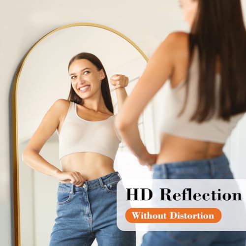 64"x21" Arched Full Length Floor Mirror, Full Body Mirror, Gold